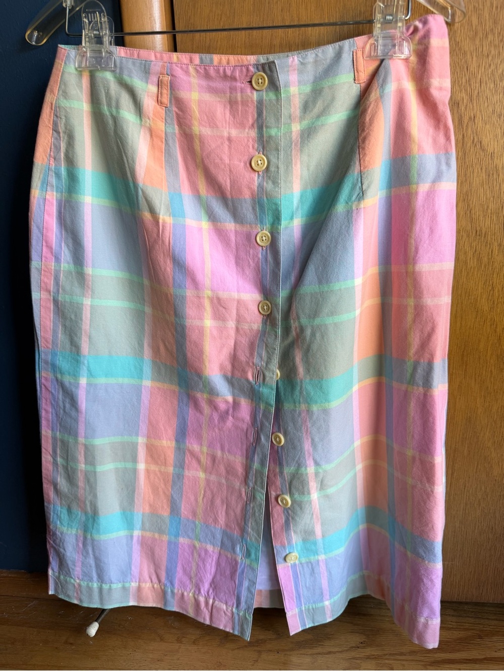 Orvis Pastel Plaid Cotton Button Skirt